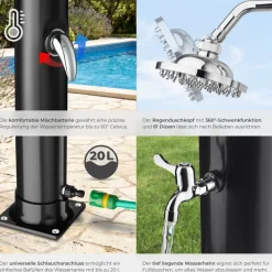 TecTake ® Solardusche, 20 Liter, mit Seifenablage, Regenduschkopf mit Kugelgelenk, extra Wasserhahn, inklusive Schutzhülle Best