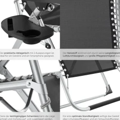 ® Sonnenliege, klappbar, abnehmbares Sitz- und Kopfpolster, 84 x 168 x 82,5 cm, mit Ablagetisch ^ TecTake Best