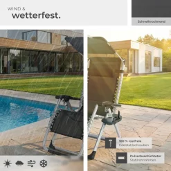 TecTake ® Sonnenliege, klappbar, flexible Rückenlehne und Fußablage, abnehmbare Sitz-, Arm- und Kopfpolster, mit Ablagetisch und Stautasche Best