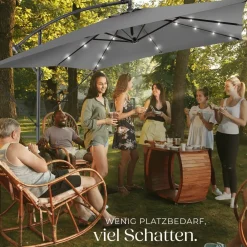 ® Sonnenschirm, 250 x 250 cm mit LED Solar-Beleuchtung, stufenlos verstellbarer Neigungswinkel, wasserabweisend, inkl. Windsicherung und Schutzhülle ^ TecTake Discount