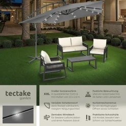 ® Sonnenschirm, 250 x 250 cm mit LED Solar-Beleuchtung, stufenlos verstellbarer Neigungswinkel, wasserabweisend, inkl. Windsicherung und Schutzhülle ^ TecTake Discount