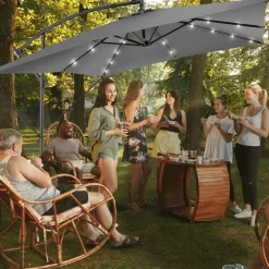 ® Sonnenschirm, 250 x 250 cm mit LED Solar-Beleuchtung, stufenlos verstellbarer Neigungswinkel, wasserabweisend, inkl. Windsicherung und Schutzhülle ^ TecTake Discount