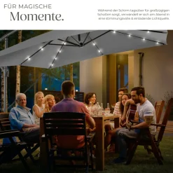 ® Sonnenschirm, 250 x 250 cm mit LED Solar-Beleuchtung, stufenlos verstellbarer Neigungswinkel, wasserabweisend, inkl. Windsicherung und Schutzhülle ^ TecTake Discount