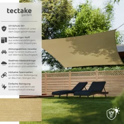 ® Sonnensegel, rechteckig mit UV-Schutz 50+, wasserabweisend, atmungsaktiv und reißfest, inklusive Spannseile ^ TecTake