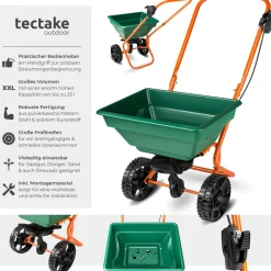 TecTake ® Streuwagen, 25 l, große Räder, 75 x 46 x 105 cm