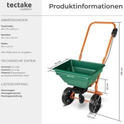 TecTake ® Streuwagen, 25 l, große Räder, 75 x 46 x 105 cm