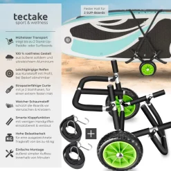 TecTake ® Surfboard Transportwagen, klappbar, für bis zu 2 Boards, Schaumstoffpolsterung, inkl. 2 Sicherungsgurte, 62 x 53 x 49 cm New