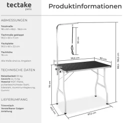 TecTake ® Trimmtisch, mit höhenverstellbarem Galgen, rutschfeste und kratzfeste Gummibeschichtung, Belastbarkeit 60 kg schwarz/weiß Best