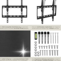 ® TV Wandhalterung, für 26 - 75 Zoll (66 - 191 cm), neigbar und stufenlos breitenverstellbar, bis 100 kg ^ TecTake Clearance