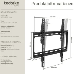 ® TV Wandhalterung, für 26 - 75 Zoll (66 - 191 cm), neigbar und stufenlos breitenverstellbar, bis 100 kg ^ TecTake Clearance