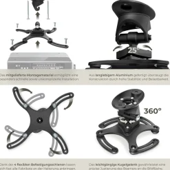 ® Universal Beamer-Deckenhalterung aus Aluminium, mit 360° Kugelgelenk, Belastbarkeit 30 kg, Lochabstände 120 - 235 mm ^ TecTake Discount