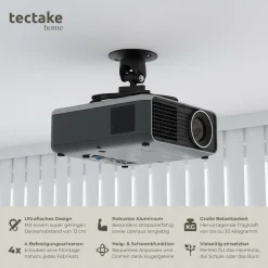 ® Universal Beamer-Deckenhalterung aus Aluminium, mit 360° Kugelgelenk, Belastbarkeit 30 kg, Lochabstände 120 - 235 mm ^ TecTake Discount