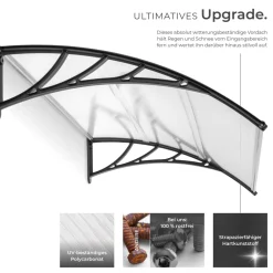 TecTake ® Vordach, in Bogenform, transparent und UV-beständig, 120 x 93 cm Clearance