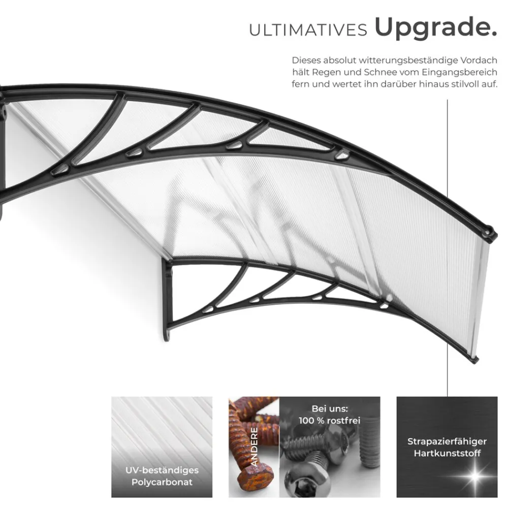 TecTake ® Vordach, in Bogenform, transparent und UV-beständig, 120 x 93 cm Clearance