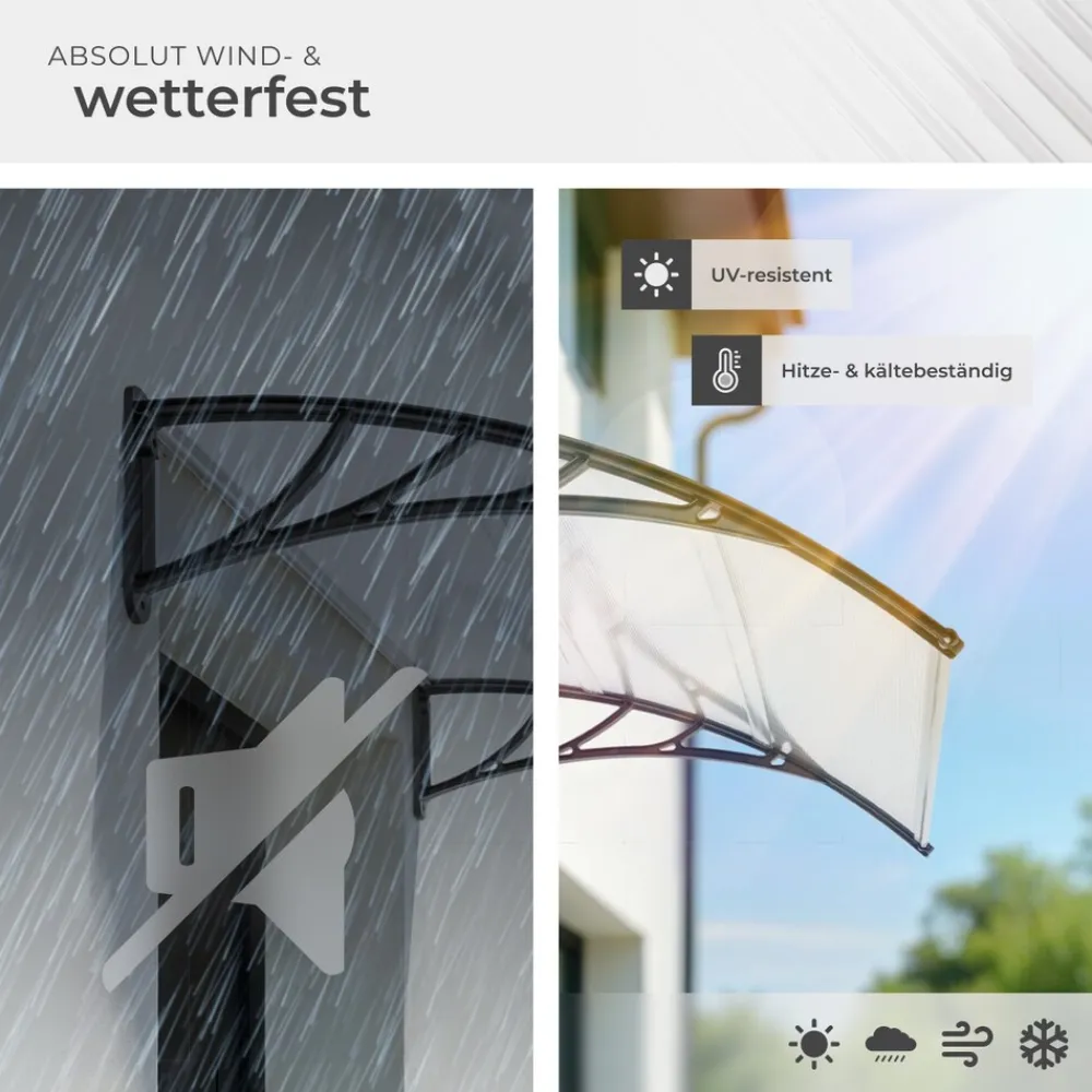 TecTake ® Vordach, in Bogenform, transparent und UV-beständig, 120 x 93 cm Clearance