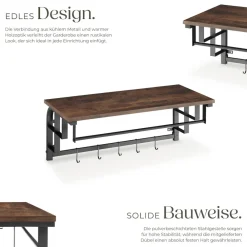 ® Wandgarderobe, Industrial Style, mit Ablage und 5 abnehmbaren Haken, 66 x 30 x 27 cm ^ TecTake Outlet