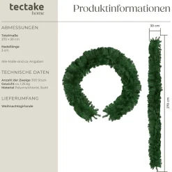 ® Weihnachtsgirlande, naturgetreu, 180 Zweige, mit Schlaufe zum Aufhängen ^ TecTake Hot
