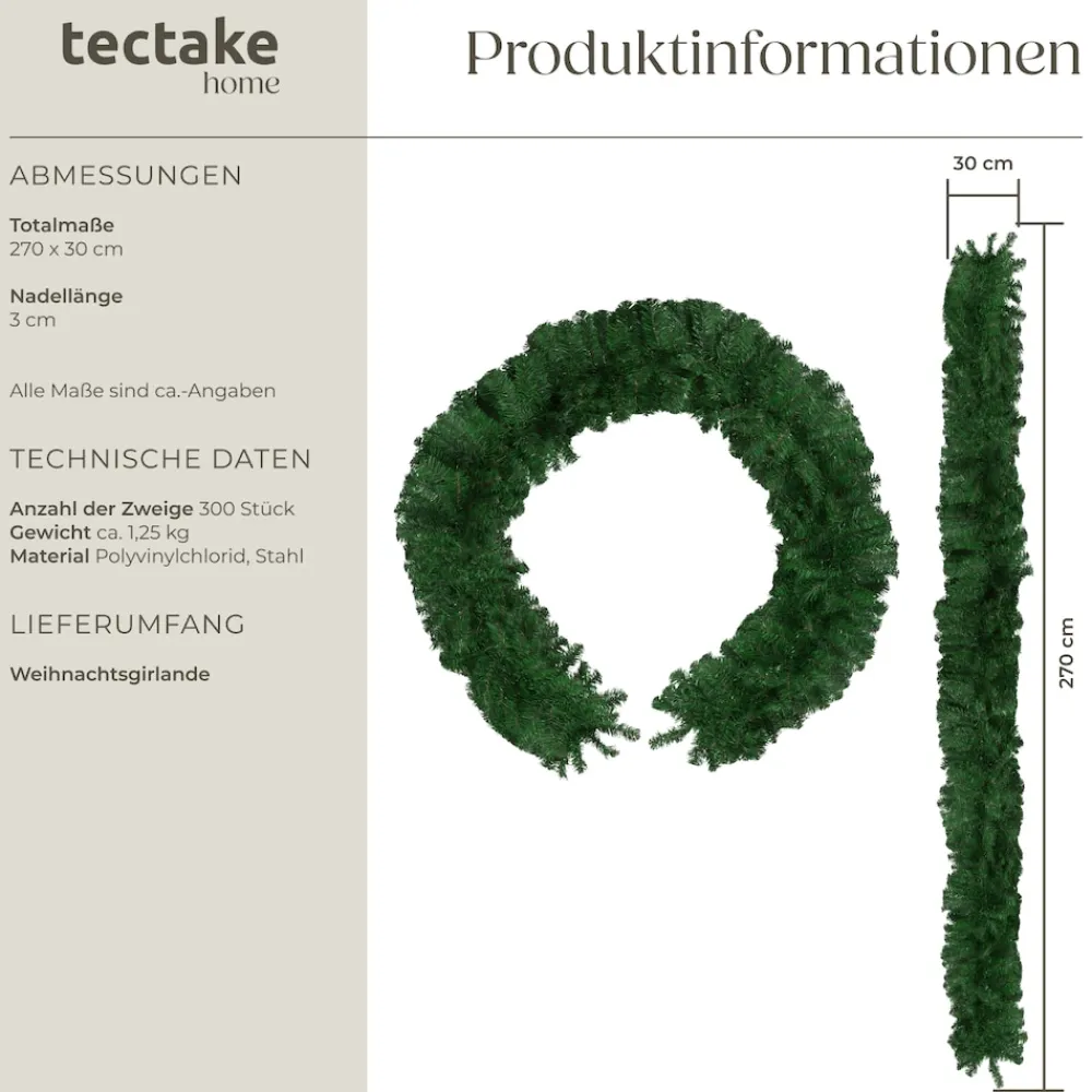 ® Weihnachtsgirlande, naturgetreu, 180 Zweige, mit Schlaufe zum Aufhängen ^ TecTake Hot