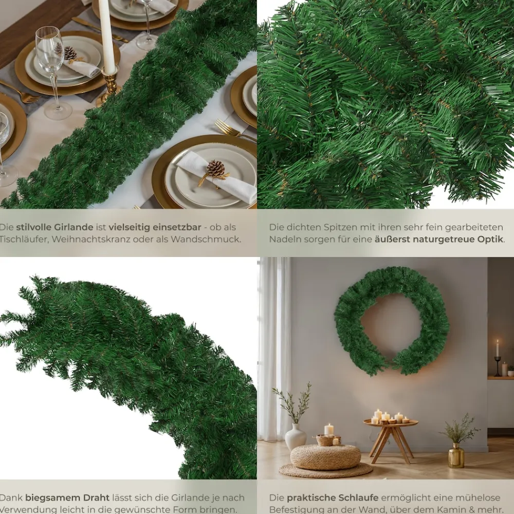 ® Weihnachtsgirlande, naturgetreu, 180 Zweige, mit Schlaufe zum Aufhängen ^ TecTake Hot