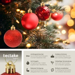 ® Weihnachtskugeln, 24er-Set in Rot, matt, glänzend und glitzernd, Durchmesser 4 cm ^ TecTake New