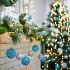 TecTake ® Weihnachtskugeln, 64er-Set in SIlber und Blau, matt, glänzend, glitzernd und mit Eisblumen-Verzierung, Durchmesser 6 cm New