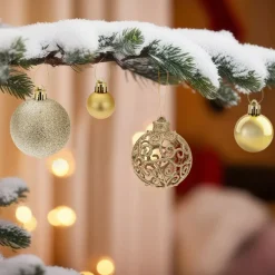TecTake ® Weihnachtskugeln, 100er-Set in Gold, matt, glänzend und glitzernd, Durchmesser 3, 4 und 6 cm New