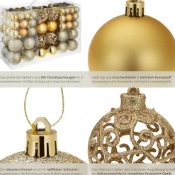 TecTake ® Weihnachtskugeln, 100er-Set in Gold, matt, glänzend und glitzernd, Durchmesser 3, 4 und 6 cm New