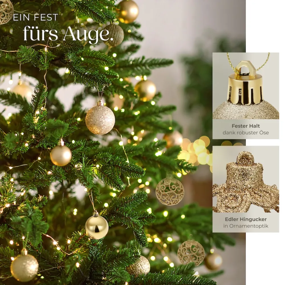 TecTake ® Weihnachtskugeln, 100er-Set in Gold, matt, glänzend und glitzernd, Durchmesser 3, 4 und 6 cm New