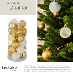 ® Weihnachtskugeln, 24er-Set in Weiß und Gold, matt, glänzend, glitzernd und transparent, Durchmesser 4 cm ^ TecTake Clearance