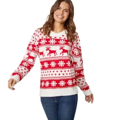 ® Weihnachtspullover Winterzauber weiß-rot für Frauen ^ TecTake Sale