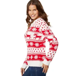 ® Weihnachtspullover Winterzauber weiß-rot für Frauen ^ TecTake Sale