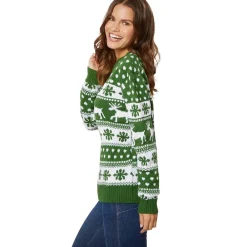 ® Weihnachtspullover Winterzauber grün-weiß für Frauen ^ TecTake New