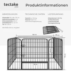 ® Welpenauslauf, 4-teilig, faltbar, Türe mit Doppelverriegelung, einfache Montage ^ TecTake Outlet