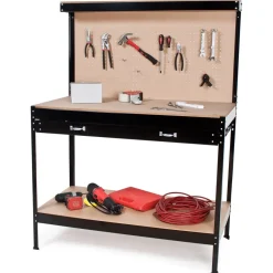 TecTake ® Werkbank, mit Lochwand, 12 Haken, 120 x 60 x 156 cm, Kunststoffkappen an den Füßen Hot