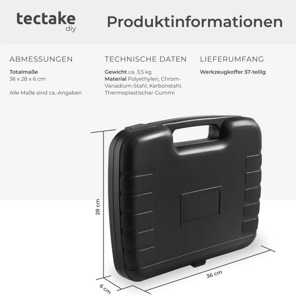 ® Werkzeugkoffer, 57-teilig, übersichtliche Anordnung, mit Tragegriff ^ TecTake Online