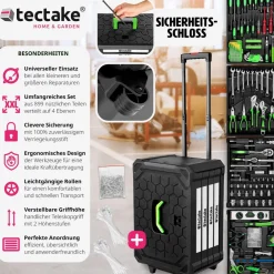 TecTake ® Werkzeugkoffer, 899-teilig, übersichtliche Anordnung auf 4 Ebenen, inklusive Sicherheitsstift, mit Klappgriff und Teleskopgriff