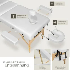 TecTake ® 3 Zonen Massageliege, Breite 70 cm, Polsterung 7,5 cm, mit Holzgestell, 218 x 102 x 90 cm weiß Sale