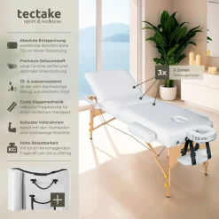 TecTake ® 3 Zonen Massageliege, Breite 70 cm, Polsterung 7,5 cm, mit Holzgestell, 218 x 102 x 90 cm weiß Sale