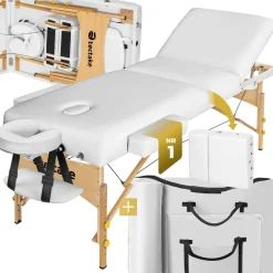 TecTake ® 3 Zonen Massageliege, Breite 70 cm, Polsterung 10 cm, mit Holzgestell, 218 x 102 x 90 cm weiß Clearance