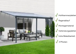 Aileenstore Terrassenüberdachung Aluminium 618 cm als Bausatz Sichtschienen und Hohlkammerplatten Grau Outlet