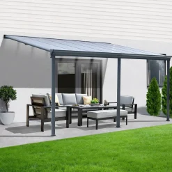 Aileenstore Terrassenüberdachung Aluminium 434 cm als Bausatz Sichtschienen und Hohlkammerplatten Grau Outlet