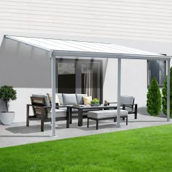 Terrassenüberdachung Aluminium 557 cm als Bausatz Sichtschienen und Hohlkammerplatten Weiß ^ Aileenstore Hot