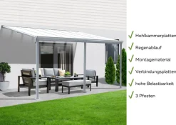 Terrassenüberdachung Aluminium 557 cm als Bausatz Sichtschienen und Hohlkammerplatten Weiß ^ Aileenstore Hot