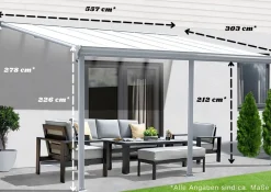 Terrassenüberdachung Aluminium 557 cm als Bausatz Sichtschienen und Hohlkammerplatten Weiß ^ Aileenstore Hot
