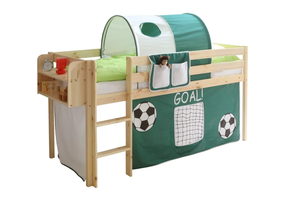 Hochbett "Malte" Kiefer Natur GOAL mit Vorhang ^ TICAA Online