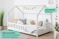 TICAA Kinderbett Hausbett "Kay" 100x200 inkl. Schubkästen Kiefer weiß Online