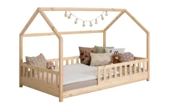 TICAA Kinderbett Hausbett "Kay" 90x200 Kiefer natur New