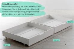 TICAA Kinderbett Hausbett "Kay" 90x200 inkl. Schubkästen Kiefer weiß New