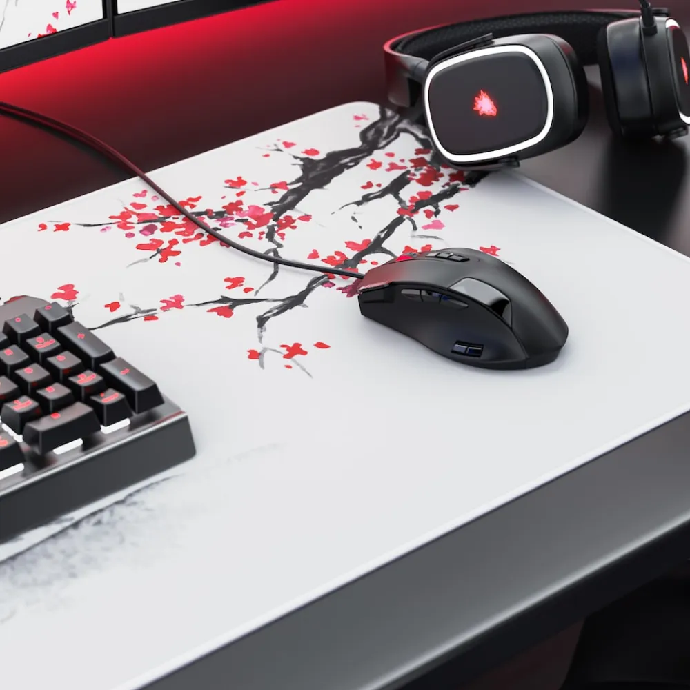 Gaming Mauspad XXL Speed Gaming Mousepad 900x400 mm, Deskpad, rutschfest & abwaschbare Rückseite, für Speed & Präzision, Ink Sakura 4 ^ Titanwolf Outlet