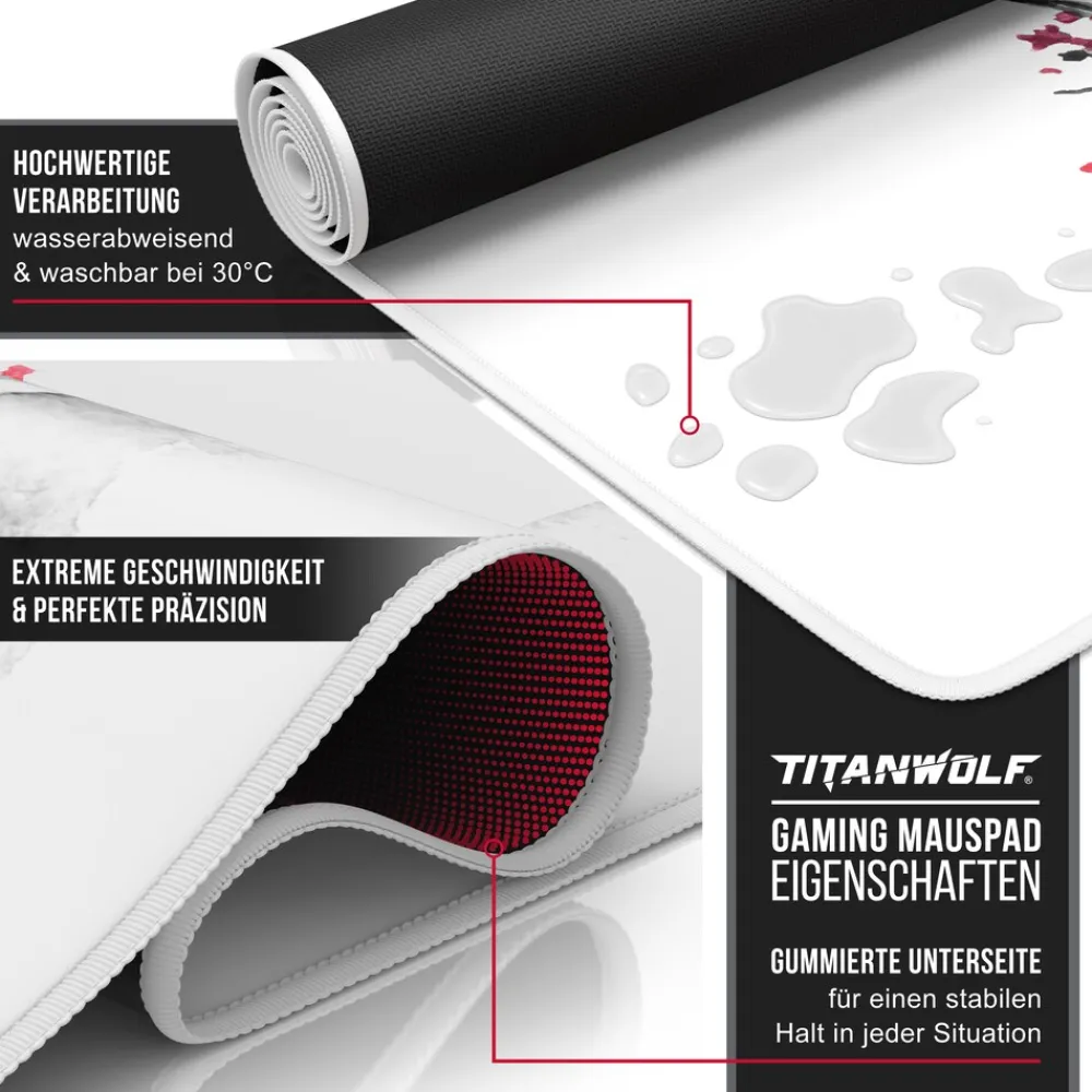 Gaming Mauspad XXL Speed Gaming Mousepad 900x400 mm, Deskpad, rutschfest & abwaschbare Rückseite, für Speed & Präzision, Ink Sakura 4 ^ Titanwolf Outlet